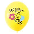 Yellow latex balloon featuring a cute cartoon bee and bee happy text for party decor - 12 Inch / Yellow