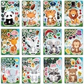 Detailed 4x3 grid view of twelve unique jungle animal sticker sheets for kids' creative play - 12 Pieces Set / Colorful