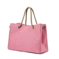 Borsa tote intrecciata rosa con manici in corda marrone per pendolari e uso quotidiano - Rosa