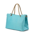 Borsa tote in tela azzurra con manici in corda marrone in vista studio a 45 gradi - Verde