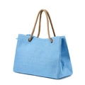 Borsa tote minimalista in lino azzurro con manici in corda intrecciata marrone - Blu