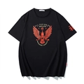 T-shirt noir oversize en coton avec graphique d'aigle rouge et caractère chinois - M / Noir