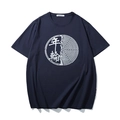 T-shirt da uomo blu scuro in cotone con stampa bianca ad anelli annuali di design - XL / Blu Notte