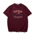 Burgundy men's oversized cotton T-shirt featuring a Mountain Explorer graphic print - XL / Burgundy