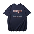 Dark blue oversized T-shirt featuring a mountain explorer graphic and crew neck cut - XL / Navy Blue
