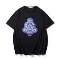 T-shirt nera oversize in cotone con stampa a scudo blu e argento su sfondo bianco - M / Nero