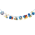 Happy Hanukkah banner with blue and gold Jewish symbols for holiday party decorations - Small Banner Style A
