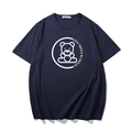 Dunkelblaues Übergroßes Bären-Print Baumwoll-T-Shirt mit Rundhalsausschnitt und Kurzarm - XL / Marineblau