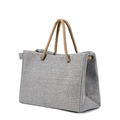 Grey woven tote bag with brown rope handles and metal eyelets for casual style - Light Gray
