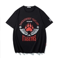 Oversized black crewneck T-shirt with red claw marks and silver wing print design - M / Black