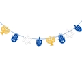 Hanukkah party banner with Menorah, Star of David, and Dreidel on a white background - Graphic Banner Type B