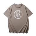 Braunes Baumwoll-T-Shirt mit lockerem Schnitt, weißem Bären-Print und geripptem Rundhals - XL / Hellkaffee