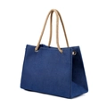 Large dark blue canvas tote bag with light brown rope handles for commuting - Dark Blue