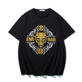Übergroßes schwarzes Baumwoll-T-Shirt mit goldenem Wolfskopf-Print und Schnörkelmustern - M / Schwarz