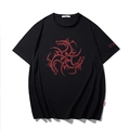 Oversized zwart katoenen T-shirt met rode draakafbeelding en logo op de mouw - M / Zwart