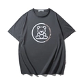 Men's loose dark gray cotton t-shirt with a white graphic bear print and round neck - Space Gray