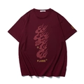 Donkerrood oversized heren T-shirt met roze vlammenprint en gouden FLAME letters - 10XL / Wijnrood
