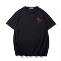 Men's oversized black t-shirt featuring traditional red Chinese dragon embroidery on chest - XL / Circular Dragon Embroidery (T7258) / Black