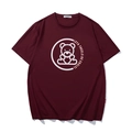 Burgundy oversized cotton T-shirt featuring white bear print and classic round neck - Wine Red