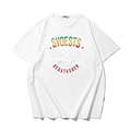 White loose short sleeve T-shirt with rainbow letter print and nautical wing graphic - M / White