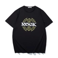 Men's loose black cotton t-shirt featuring a yellow Rock street style graphic print - XL / Top (T6255) / Black