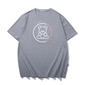 Men's loose heather grey cotton T-shirt with circular bear graphic and crew neck - Gray