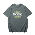 Dark gray loose-fit cotton T-shirt with white ROCK print and yellow geometric pattern - XL / Tops / Dark Green