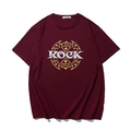 Men's loose burgundy crewneck t-shirt with a yellow circular rock graphic print - Wine Red