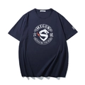 T-shirt ample en coton bleu foncé avec logo graphique de dragon blanc sur la poitrine - XL / Bleu Marine