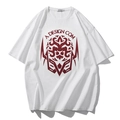 Wit oversized katoenen T-shirt met rode tribal leeuwenprint en grafisch design - 2XL / Wit