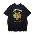 T-shirt uomo oversize in cotone nero con stampa drago dorato e scritte cinesi Loong - M / Nero