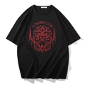 Oversized zwart T-shirt met verlaagde schouders en glitterende rode leeuwenprint - 2XL / Zwart