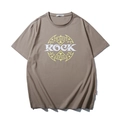 Taupe oversized cotton T-shirt with rock style graphic print and crew neck design - XL / Tops / Light Coffee