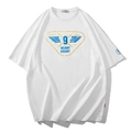 Camiseta blanca oversized de algodón con estampado de escudo vintage azul y hombros caídos - 2XL / Blanco