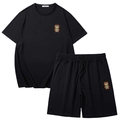 Ensemble t-shirt et short noir grande taille pour homme avec broderie d'ours cartoon - Ensemble Zirconium Noir
