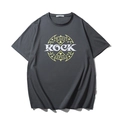 Men's loose dark gray crew neck T-shirt with yellow Rock graphic print on chest - Space Gray