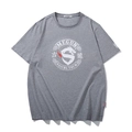 Men's loose fit grey cotton T-shirt with dragon graphic print and white crew neck - Gray