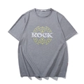 Grey loose oversized t-shirt with rock graphic print and comfortable round neckline - Gray