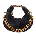 Minimalist black crescent bag featuring a chunky gold chain and a matte leather finish - Black