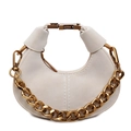 Chic beige crescent hobo bag with bold gold chain and textured leather finish - Off White