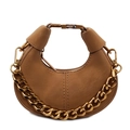 Retro caramel crescent hobo bag with gold chain strap and textured leather finish - Brown