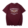 Men's loose burgundy T-shirt featuring vintage industrial graphic print and crew neck - Wine Red