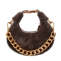 Deep brown matte dumpling bag with half-moon shape and decorative gold chunky chain - Coffee