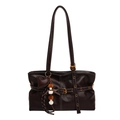 Borsa tote marrone scuro con cuciture bianche a contrasto e ciondoli a cuore in peluche - Con Ciondolo / Marrone