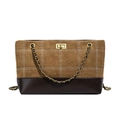 Grand sac cabas matelassé en daim marron et cuir avec bandoulière en chaîne dorée - Marron