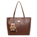 Elegante bolso tote marrón de piel sintética con un lindo llavero de osito - Con Colgante / Marrón