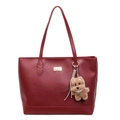 Bolso tote burdeos de piel sintética con logotipo dorado y colgante de peluche - Con Colgante / Rojo