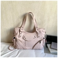 Borsa tote rosa in ecopelle con borchie argentate e tasche multiple da scrivania - Rosa