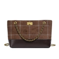 Sac fourre-tout vintage en daim marron et cuir café avec fermoir doré élégant - Marron
