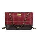 Sac fourre-tout rétro en daim bordeaux et cuir marron avec fermoir doré et bandoulière - Rouge